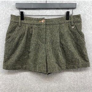 Anthropologie Babakul Women’s Green Wool Blend Pleated Winter Shorts, size 8